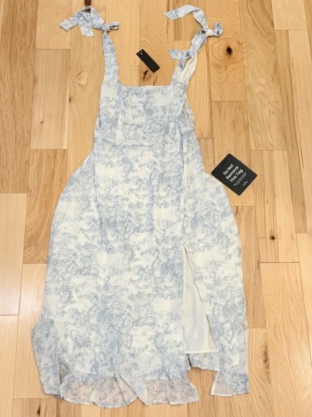 NWT Lulus Summer Invite White and Blue Toile Tie-Strap Tiered Midi Dress - Picture 5 of 7